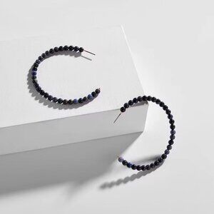Summer Clearance! Natural Stone Navy Beaded Hoop Earrings | Artisan Nordic
